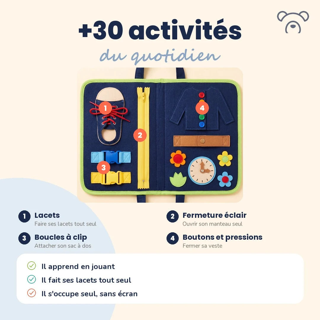 Busy board Montessori qui fait oublier les ÉCRANS (4 pages)